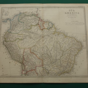 SÜDAMERCIA alte Landkarte von Brasilien Bolivien Peru 1867 original antique Druck/Poster Amazonas Amazonas Kolumbien Ecuador Vintage Karten