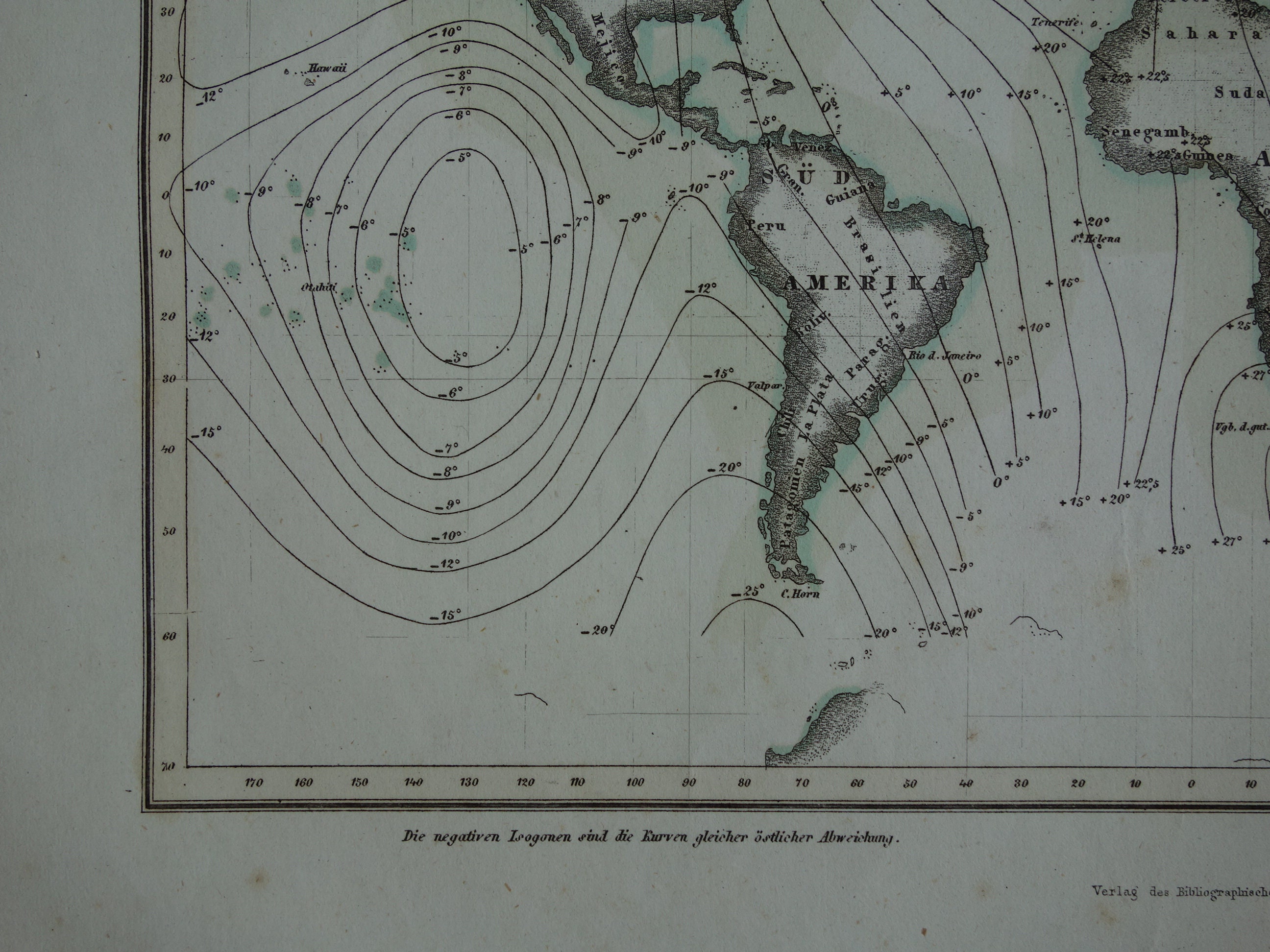 EARTH'S MAGNETIC FIELD Antique World Map Original 160+ Years Old ...