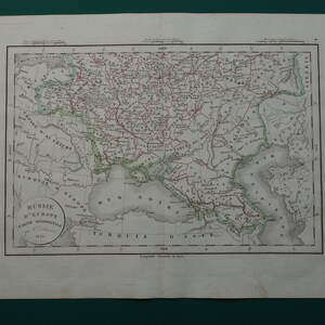 Landkarte von Russland, Ukraine, Polen, Kaukasus - originaler Vintage Druck Russisches Reich im Jahr 1832 - datierte antike Karten