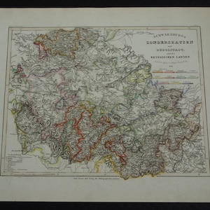 DEUTSCHLAND alte Landkarte von Schwarzburg-Sondershausen 1851 original antiker Druck/Poster über Rudolstadt Weimar Erfurt vintage Karten