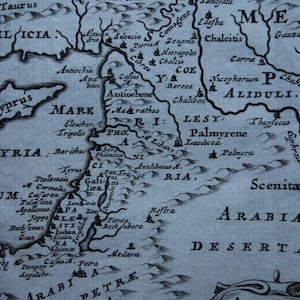 360+ years old map of Palestine Syria Original antique print Armenia Iraq Vintage small maps 5x5&quot; Mesopotamia