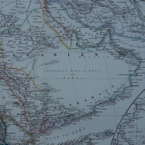 Saudi-ARABIEN alte Landkarte von Arabien 1878 antike deutsche Landkarte Asiens Osmanische Osmanische Reich Persien Mekka original vintage Landkarten 14x18 cm