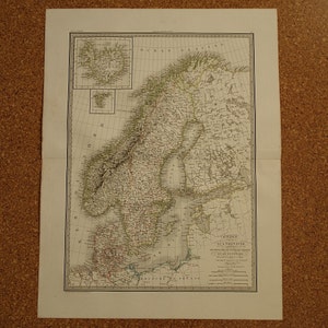 Vecchia mappa NORVEGIA del 1830 - GRANDI mappe antiche originali sulla Svezia e la Norvegia - poster vintage Stoccolma Oslo Christiania Gefle 20 x 26 pollici grande