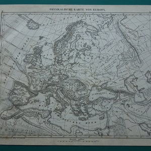 Alte Karte von EUROPA Original 1849 antiker Druck von europäischem Kontinent in 1849 vintage physikalischen Karten Europa Istherme Wetter Klima