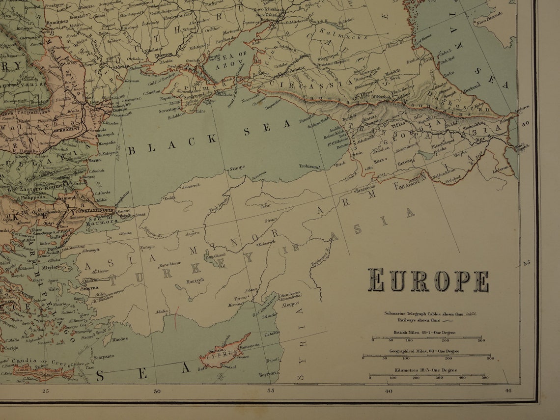 EUROPE Large Antique Map 1890 Original Vintage Poster Print of  Etsy