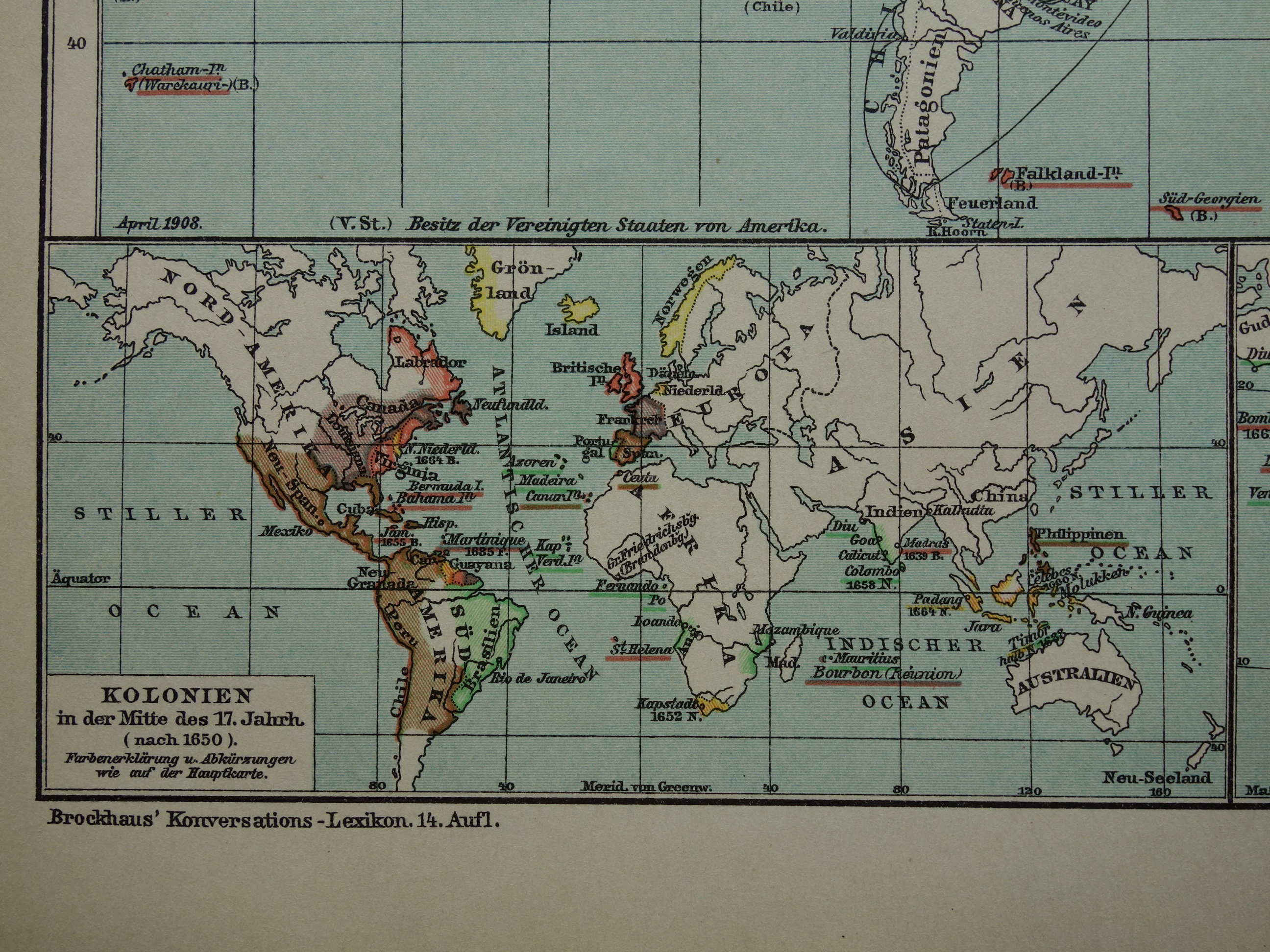 WORLDMAP Old Map of the World 1908 Lovely Antique German Colonial Map ...