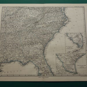 Vintage Landkarte USA GROSS 1878 originale alte antike Landkarte von US Ostküste Landkarte Atlanta Raleger Nashville Kolumbien 14x19 groß