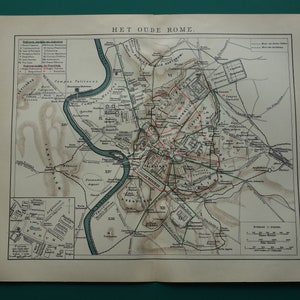Carte antique de Rome - impression originale de l'histoire néerlandaise ancienne de 1910 de R. dans l'antiquité - plan forum romanum regiones empire d'Auguste - 10 x 12"