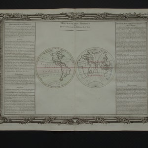 MAPA DEL MUNDO mapa antiguo del mundo sobre el sol/sombra 1761 original francés gran mapa del mundo antiguo mapas del mundo de doble hemisferio