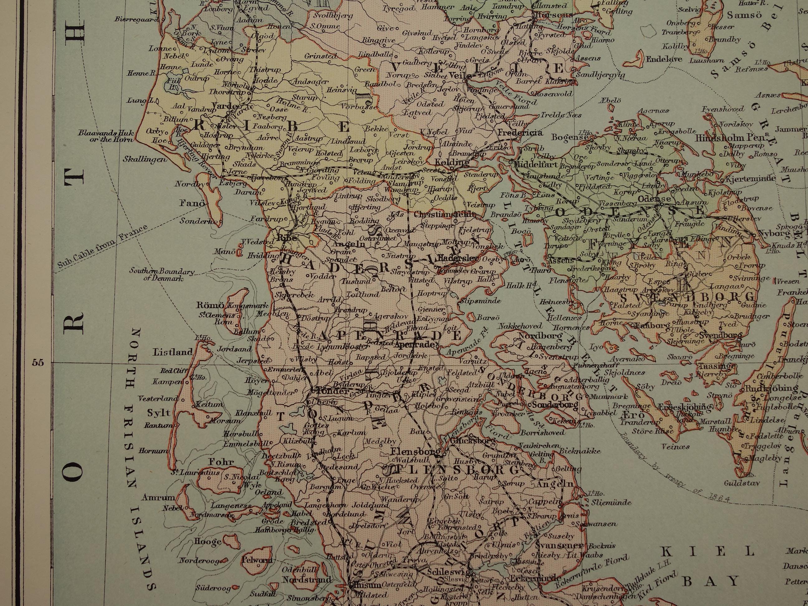 1890 DENMARK Old Map LARGE Original Antique Print About Danish Colonies ...