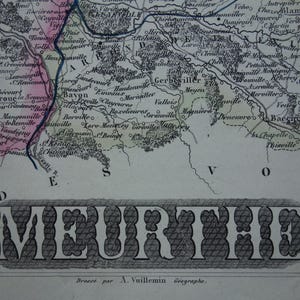 Old map of Meurthe department France 1856 original antique hand-colored print Nancy Lunéville Pont-à-Mousson vintage maps