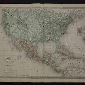 Antiguo mapa de EE. UU. GRANDE, impresión de póster antiguo original de 1880 de los mapas históricos franceses antiguos de EE. UU., México, el Caribe, 60 x 82 cm, mapas de póster grandes