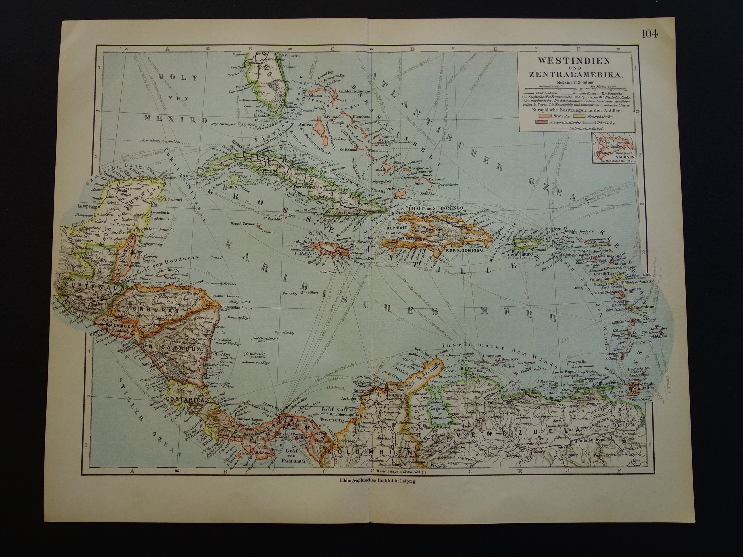 CARIBBEAN old map 1905 very detailed antique map of the West | Etsy