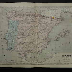 SPANIEN alte Landkarte von Spanien 1858 original antike handkolorierte Karte über Madrid Malaga Ibiza Mallorca vintage Maps 27x35c 11x14"kleines Poster