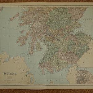 ÉCOSSE ancienne carte de l'Écosse 1890 GRANDES cartes anciennes originales sur l'Écosse Édimbourg Ayr Glasgow - impression poster - 61 x 27 pouces grand