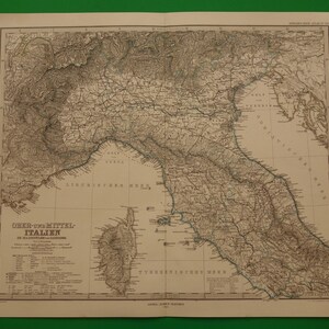 ITALIE ancienne carte du nord de l'Italie 1875 Affiche originale ancienne des Alpes italiennes, cartes vintage détaillées 14 x 18 grandes avec l'année datée