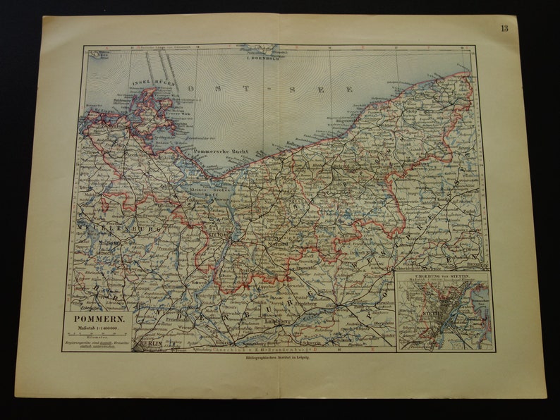 Old map of Pomerania Germany province 1913 original vintage | Etsy