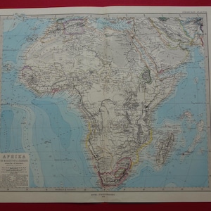 Vecchia mappa dell'Africa del 1879, mappe cartacee originali antiche del continente africano