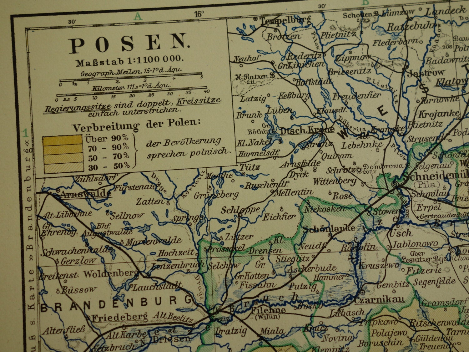 Old map of Posen Germany province 1913 original vintage poster | Etsy