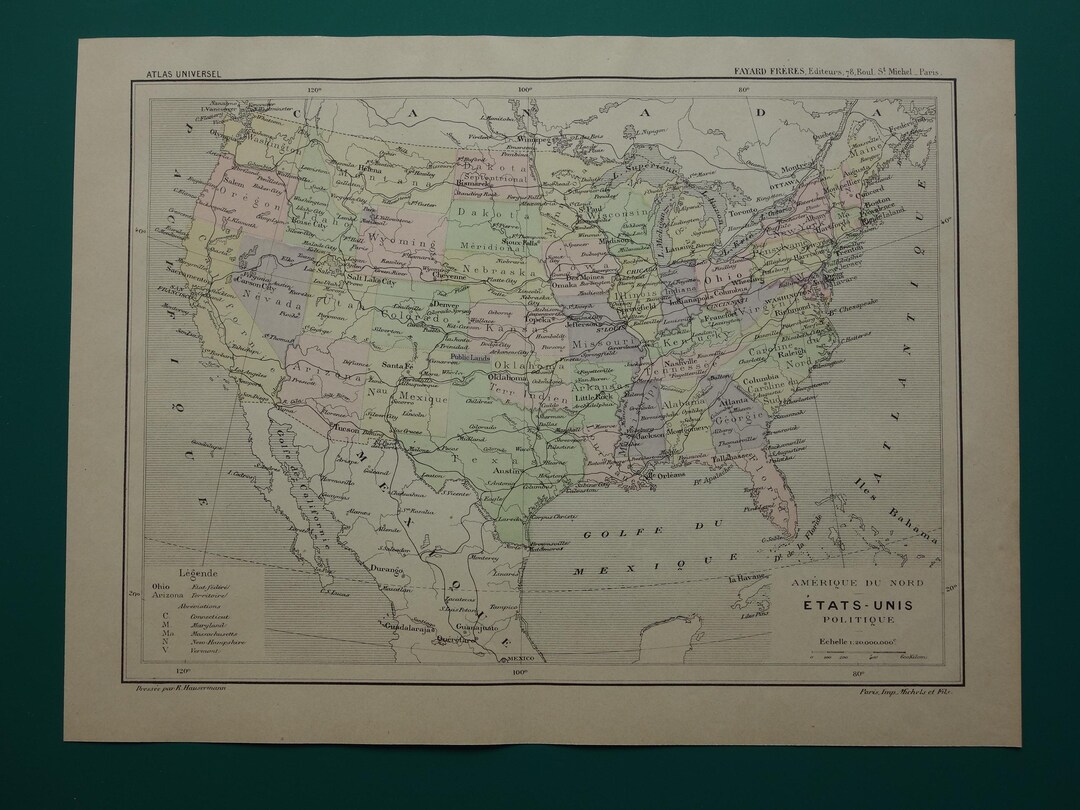 USA Old Map of the United States of America in 1896 Antique French ...