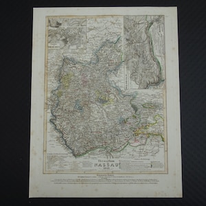 Nassau alte Landkarte von Nassua-Herzogtum Deutschland 1849 original antiker Druck von Frankfurt Frankfurt Mainz Mainz Vintage Maps Herzogtum alte Karte von