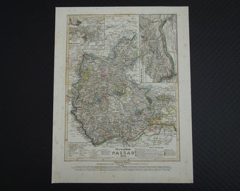 Nassau alte Landkarte von Nassua-Herzogtum Deutschland 1849 original antiker Druck von Frankfurt Frankfurt Mainz Mainz Vintage Maps Herzogtum alte Karte von