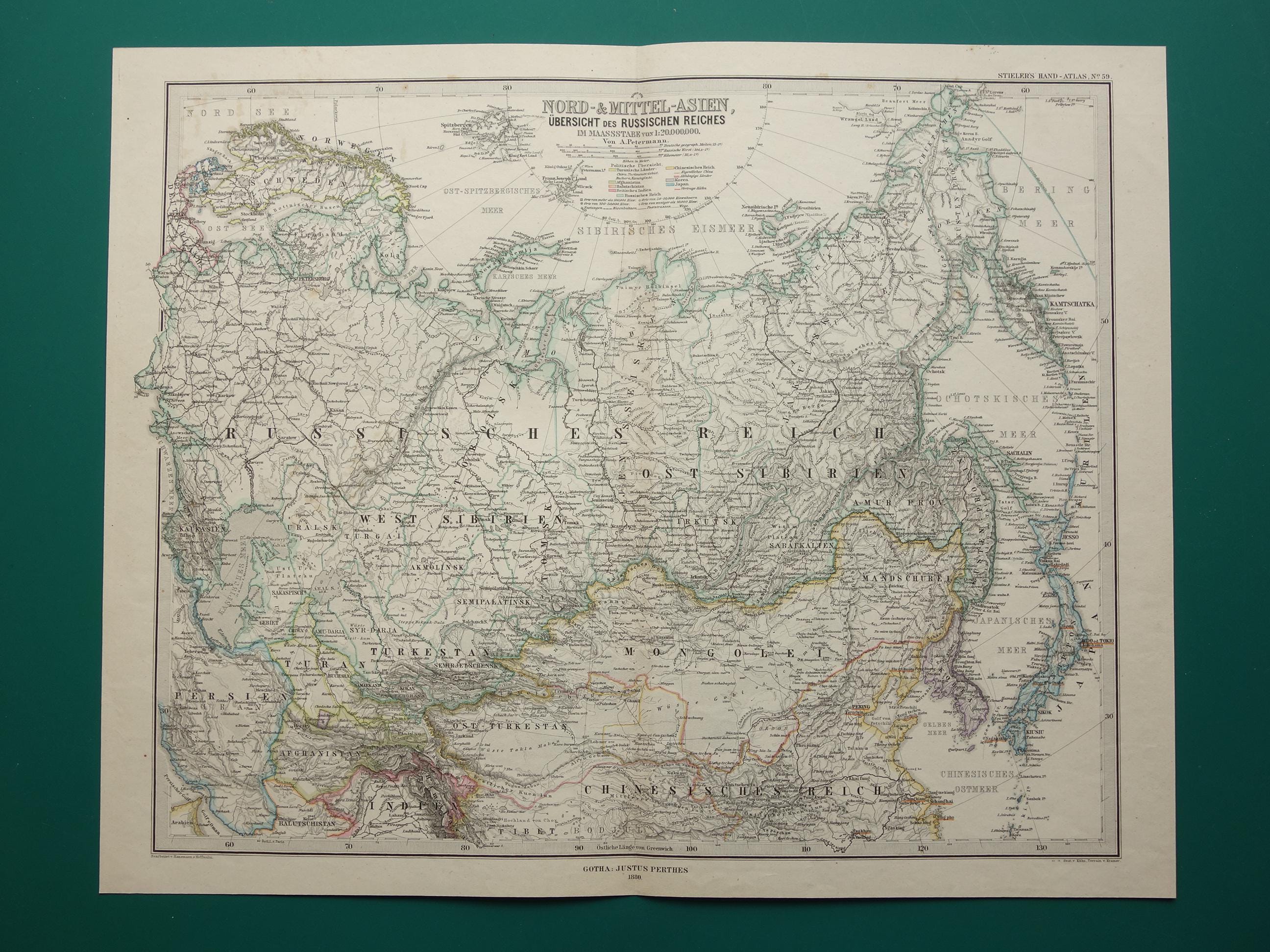 【希少】Russia Ukraina antique vintage Old Map of Russia 1880 Original Antique Print of Russian Empire in