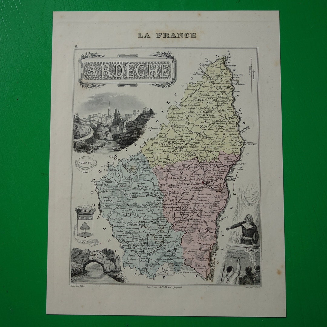 1870 Antique Map Of Ardeche Departement France Beautiful Old Etsy 1870 Antique Map Of Ardeche Departement France Beautiful Old Etsy