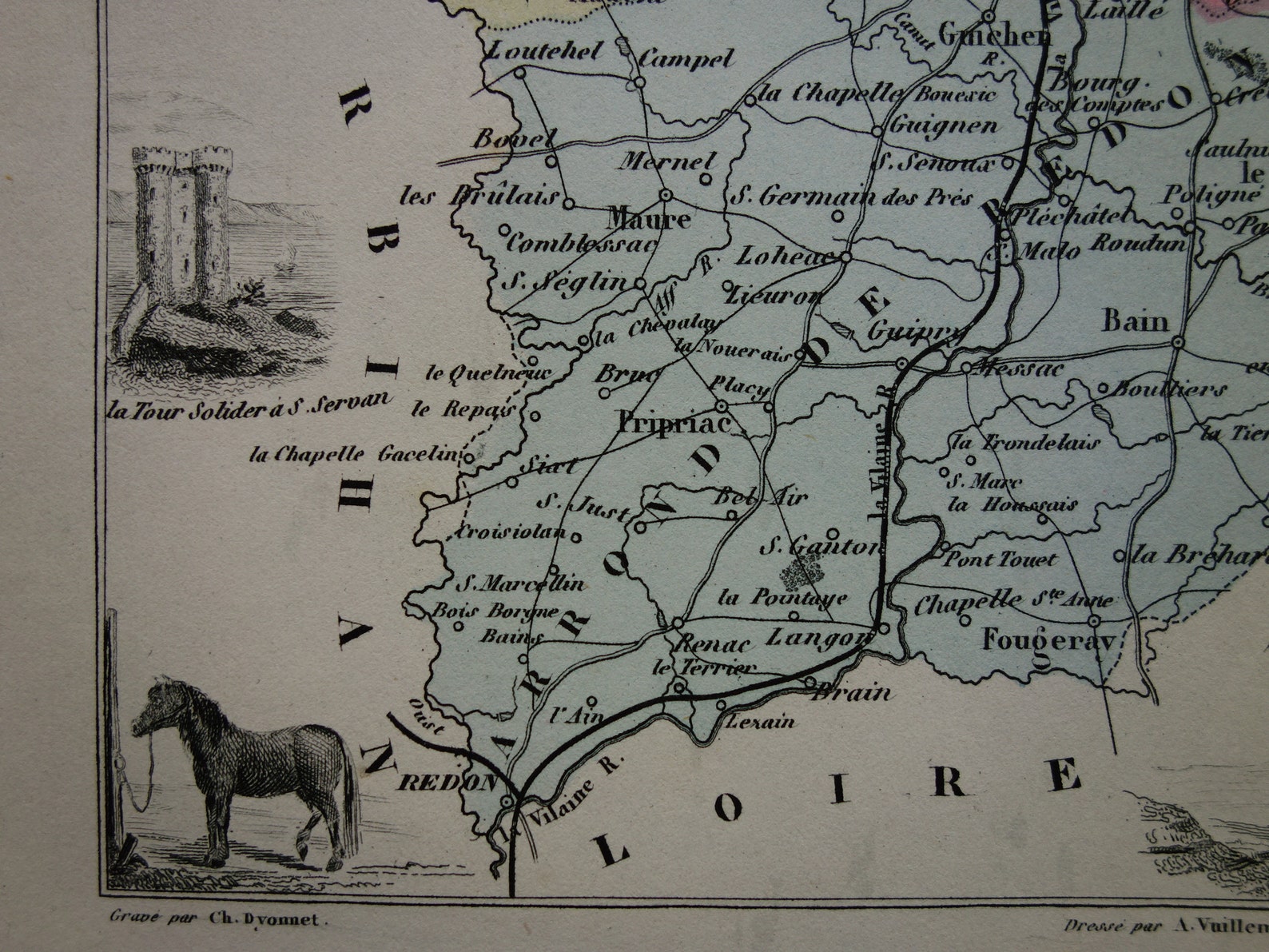 Antique Map of Ille Et Vilaine Department France 1872 Original Etsy