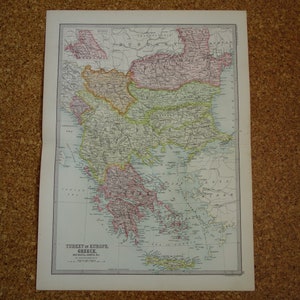 Europäische Türkei Karte - 130+ Jahre alter antiker französischer Druck Osmanisches Reich Griechenland Bulgarien Vintage Karten vom Balkan