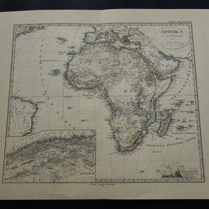 AFRIKA Landkarte 1877 original alter, handkolorierter, antiker Druck von Afrikanischem Kontinent Kilimandscharo - Landkarten 37x46 14x18"