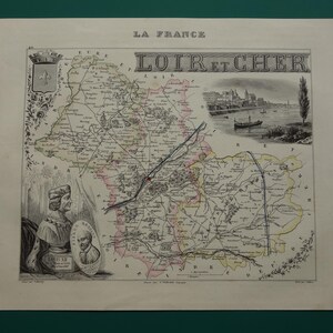 1856 antique map of Loir-et-Cher department - original old hand-colored print about Blois Vendôme Vineuil Salbris vintage France maps