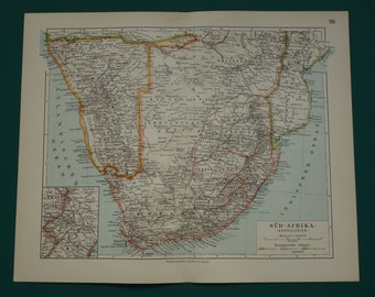 SOUTH AFRICA map 1905 original antique maps of Capetown Durban vintage detailed map print union of SA