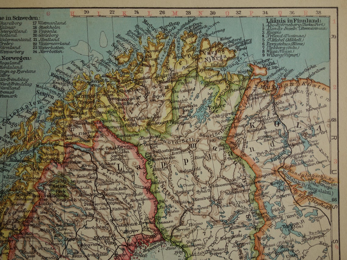 SCANDINAVIA Old Map of Sweden Norway 1931 Antique Print | Etsy