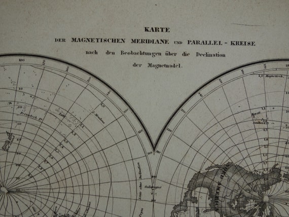 Karte Der Magnetischen Meridiane und Parallel-Kreise%by Heinrich Berghaus -18 1840%Escape Escape Escape 2 ascape 30% 2 a%Canvas Art Print Wrapped Karte Der Magnetischen Meridiane und Parallel-Kreise, 1840 Poster Print by  Heinrich Berghaus - Item # VARPDX294941