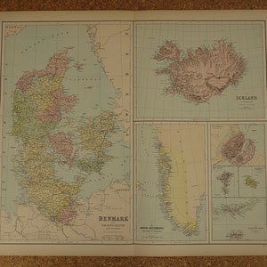 1878 DÄNEMARK alte Landkarte GROSSES original antike Landkarte über dänische Kolonien Island Grönland vintage Plakat Karten Kopenhagen 55 x 71 cm groß