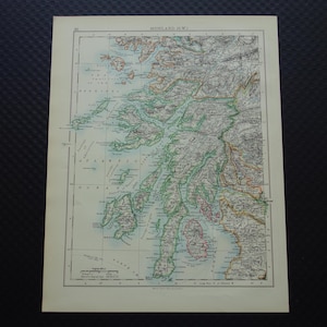 ECOSSE Carte ancienne du sud-ouest de l'Ecosse, 1901, impression ancienne originale, cartes vintage anglaises