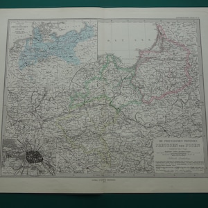 Alte Landkarte von Preußen 1878 original antiker Druck mit Posen Preußen Berlin Detailreich Polen Deutschland vintage Landkarten