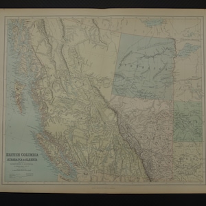 KANADA alte GROSSE Landkarte von British Columbia, Alberta Athabasca 1890 original antikes Plakat - Vintage große historische Karten Kanada