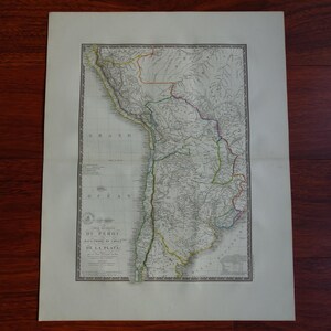 ZUID-AMERIKA oude kaart van Peru Bolivia 1826 originele handgekleurde print/poster van Argentinië Paraguay Chili vintage kaarten 21 x 26" groot groot