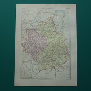 Old map of Huntingdon and Cambrige county - beautiful 1881 antique print huntingdonshire cambridgeshire UK counties England 8x11&quot; 21x28c
