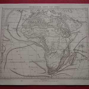 Vintage map of Africa from 1849 - old print African continent physical geography - antique maps Africa