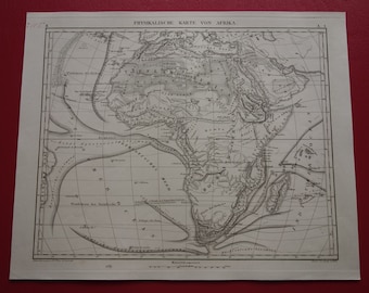アフリカのヴィンテージ地図イラストプリント｜アンティーク壁飾り