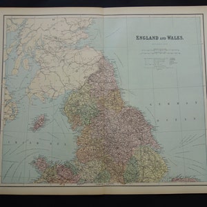 INGHILTERRA vecchia mappa della Gran Bretagna 1877 GRANDI mappe antiche originali su Newcastle Sunderland Leeds stampa poster vintage Liverpool 22x28" grande