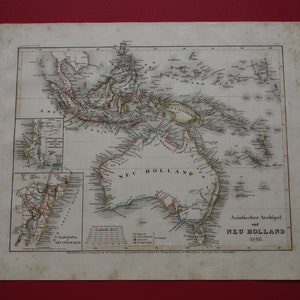 AUSTRALIE ancienne carte 1849, gravure ancienne originale d'Indonésie, Nouvelle-Galles du Sud, Sydney, cartes vintage datées de l'année