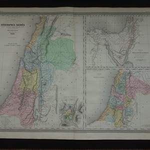 Alte Landkarte von Palästina 1880 original antikes Plakat der Reisen von Jesus Christus Israel