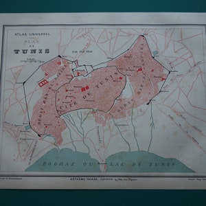 TUNIS Antike Landkarte - originale 140+ Jahre alte Landkarte von Tunis - vintage Landkarten Tunesien 9x12"