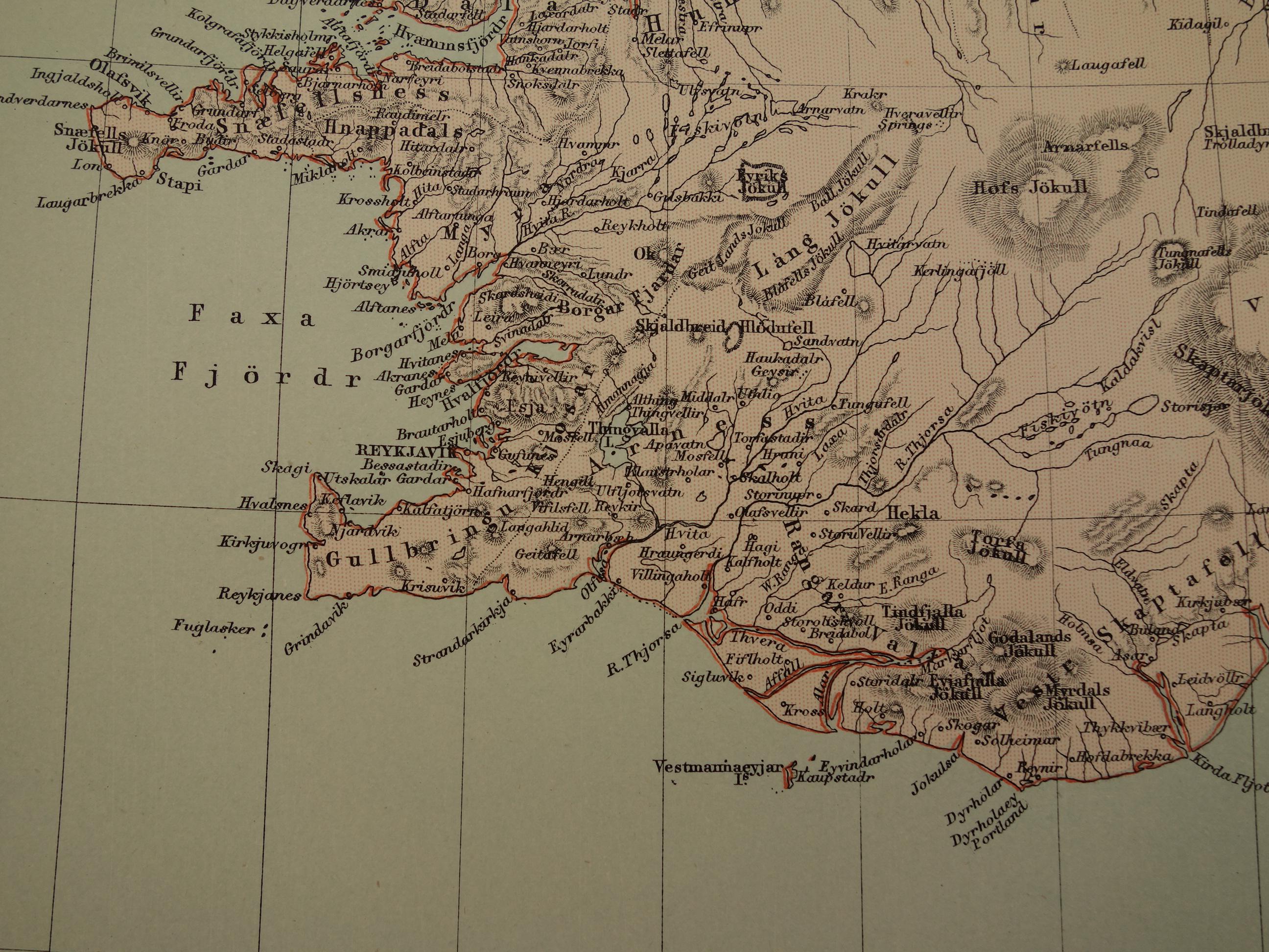 1890 DENMARK Old Map LARGE Original Antique Print About Danish Colonies ...