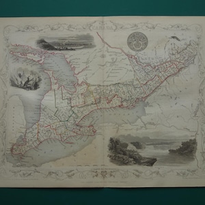 1851 KANADA antike Landkarte von Westkanada Original John Tallis Maps Toronto Ontario Ottawa Bytown Montreal Maps handkolorierter alter Vintage-Druck
