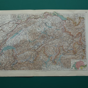SZWAJCARIA stara mapa Szwajcarii - 1913 oryginalna antyczna drukowana lingwistyka - Schweiz Zwitserland Suisse Geneve Bern Lucerna 25x38c 10x15"